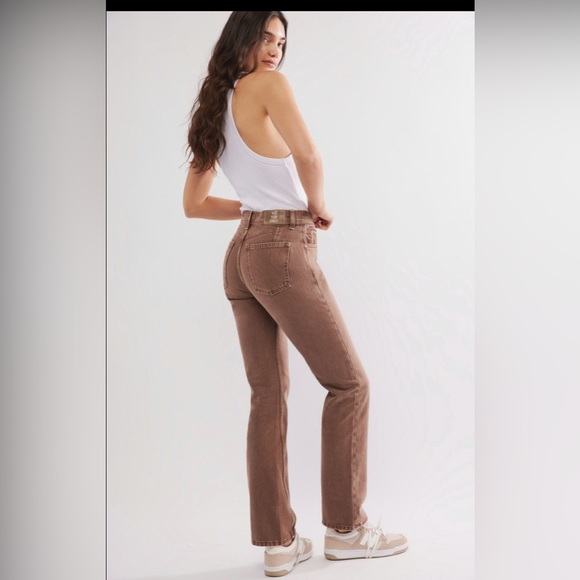 Free People We The Free Brown Xena High-Rise Slim Straight Leg Jeans Size 25 - Picture 2 of 15